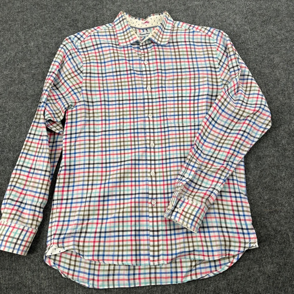 Tommy Bahama Button Down Shirt Mens Medium Linen Blend Plaid Multicolor Casual